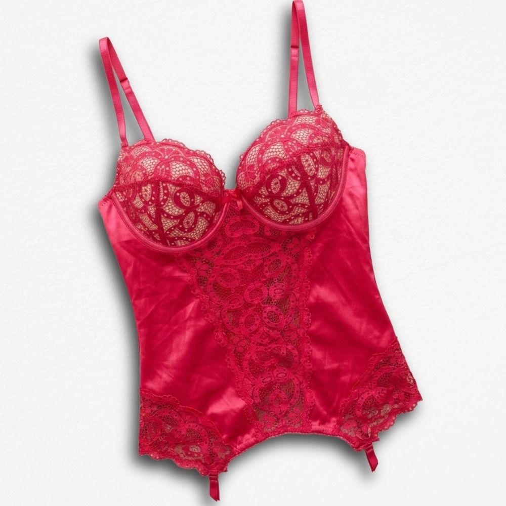 Fredericks‎ of Hollywood Pink Lace Corset Top Lingerie Bustier Magenta Medium